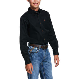 Ariatariat boys' solid twill classic slim shirt, black black x-large