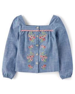 Gymboreegymboree girls and toddlers long sleeve knit top, floral gingham, 6 floral gingham 6