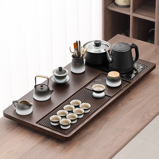 Tangfeng tea tray set complete automatic water supply integrated tea table boiling water for tea making home office hospitality high-end purple sand tea set lotus yun tea tray large + ink white heavy floor lifting beam kettle 14 pieces