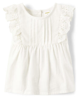 Gymboreegymboree girls and toddlers short sleeve linen top, pure white pure white 2t