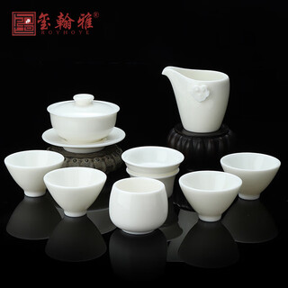 Royhoye chen qingyi handmade dehua white porcelain sancai bowl tea set jade porcelain gift home office tea set tea set chen qingyi-sancai bowl tea set set