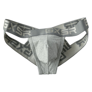 Lingrui cross hip lift underwear double thong men's low waist sexy hollow back butt exposed hot double thong pants gray xxl size