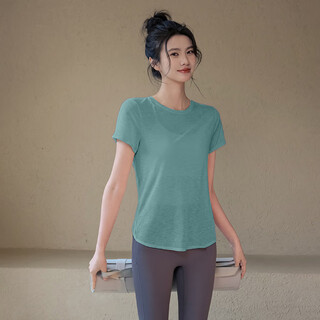 Ackdcs yoga wear top women's hollow beautiful back sports short sleeve t-shirt pilates fitness suit summer forest green s s recommendation 80-95jin jin is equal to 0.5 kg
