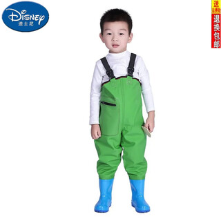 Disney (disney) children's water play one-piece kindergarten waterproof clothes for catching the sea, children's rain boots to catch fish, men's and women's rain pants beach, fruit green - children's overalls with pockets 27, shoe inner length 17.5cm