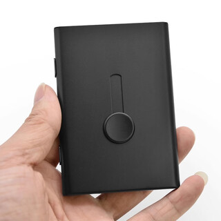 Kunsui business card box for men and women, metal business card holder, office supplies, hand-push portable business card storage box, 1 hand-push business card holder, black