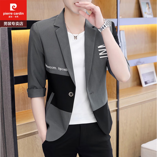 Pierre cardin (pierre cardin) fashionable new three-quarter sleeve jacket men's slim new medium-sleeved small suit korean style handsome color matching top trendy short-sleeved gray. xl (suitable for 120-135jin jin equals 0.5 kg