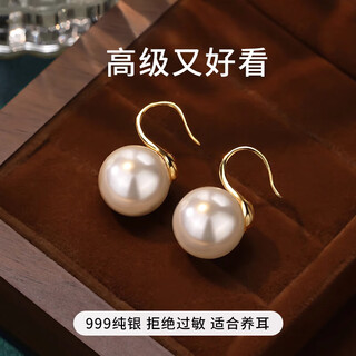 Fat donglai same style freshwater pearl earrings 999 sterling silver earrings ear stud ear hook earrings high 10mm milky white pearls s999 pure silver plated 18k