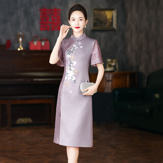 Clothes worn by saimandie daughter's engaged mother in may, high-end wedding banquet wedding dress, young purple cheongsam, purple l, recommended 100-110 jin jin equals 0.5 kg