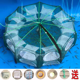 Tulx folding shrimp cage, fish cage, eel and loach fishing cage, fishing net, lobster net, shrimp net, fish net, catch crab pot, 10-hole fan-shaped, white, luminous thickening, 20 packs of bait + gifts