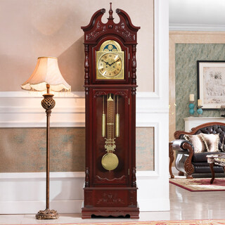 Yunhao solid wood european standing floor clock new chinese style wind-up movement large table clock retro alarm pendulum clock 20171 mahogany color polaris mechanical wind-up movement