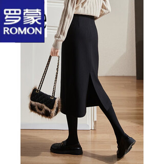 Romon skirt women's 2024 autumn and winter new style high-end straight high-waist slim drape professional hip-covering one-step skirt black m
