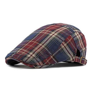 Pisces rabbit (shuagnyutu) beret women's red plaid summer plaid british retro hat forward hat thin peaked cap red one size adjustable (55-59cm)