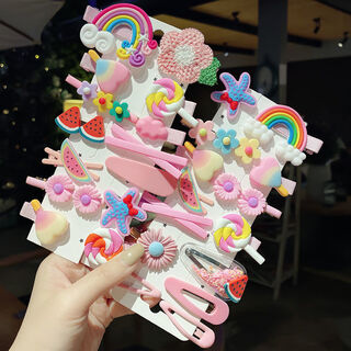 Garenbei children's dopamine hair clip baby cute little hair clip bangs clip girls bb clip headband bow hair accessories pink flower 14-piece set