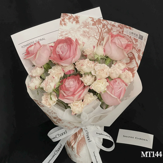 Huawang flores del día de san valentín rosas de té negro de la tarde para el regalo de cumpleaños de la novia y la esposa ramo entregado en la ciudad entrega el mismo día las flores florecen suavemente 5 rosas rosadas en aerosol rojo versalles | mt144