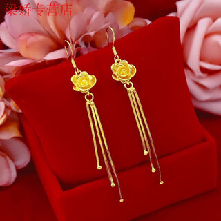 Graycewody old phoenix 999 gold rose earrings women's 24k pure gold long tassel earrings middle-aged earrings 0.01g old phoenix gold store style rose flower earrings