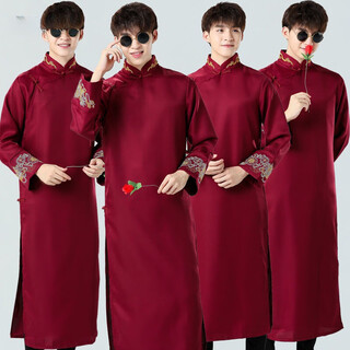 Zhiqiang groomsmen suit chinese style wedding dress chinese style brother group costume wedding cross talk suit coat mandarin jacket student performance wine red embroidery style glasses and roses good quality xl 175- 92a 140-150jin jin equals 0.5 kg
