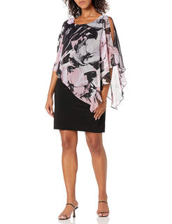 S.l. fashions women's sleeveless lurex caplet chiffon layered dress blush/black 8