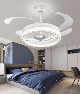 儿童房灯吊扇灯卡通家用可智能语音遥控静音卧室吸顶灯带电风扇灯 42寸风扇灯-轮船三色调光-遥控