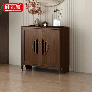 Gulejar new chinese-style solid wood sideboard, antique-style living room tea cabinet, wine cabinet, multi-functional large-capacity storage cupboard, kitchen cabinet, metal handle + solid wood cabinet leg, length 84 cm