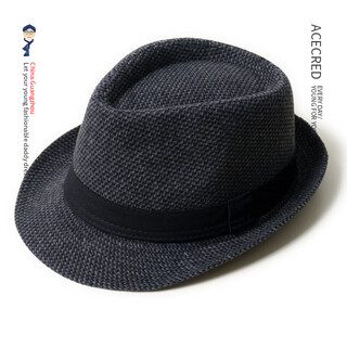 Acecred dad hat men's spring and autumn woolen top hat middle-aged and elderly jazz hat old man grandpa fashion casual sun hat black gray one size (56-58cm)