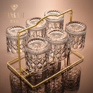 Fankaqi french high-looking whiskey glass home glass water glass set european style carved foreign wine glass 6 carved + heart gold cup holder 280ml