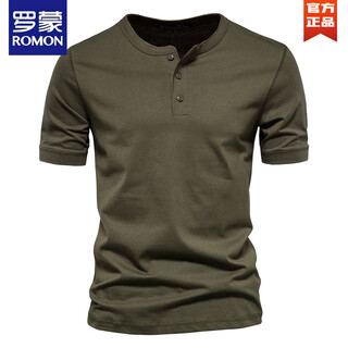 Romon american retro heavyweight short-sleeved bottoming shirt pure cotton short-sleeved henry shirt men's fitness tough guy military green t-shirt half-sleeve p802 military green xl (160-170jin jin equals 0.5 kg)
