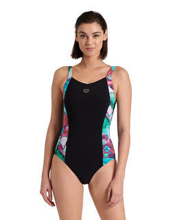 Arena women's tight-fitting one-piece swimsuit with b-cup support, comfortable and shaping, for swimming pools, black/grape purple multi-color 32