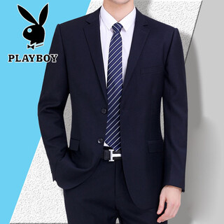 Playboy (playboy) high-end wool suit suit for young and middle-aged men, complete set of non-iron business suit, groom style, professional and casual formal suit, navy blue two-button single suit l 170 size