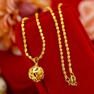 Kzd999 vietnamese sand gold necklace for women pure gold 18k plated bow flower pendant clavicle chain gold-plated first transfer bead water wave necklace lao fengxiang quality