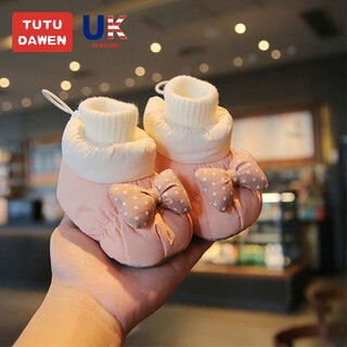 Tutu dawen baby shoes autumn and winter 0-1 years old plus velvet toddler cotton shoes 6-12 months baby shoes and socks foot covers soft bottom before stepping fb-535 pink plus velvet inner length 12cm (suitable for 0-12 months)