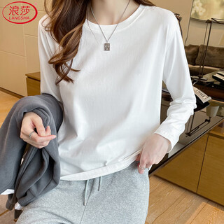 Langsha pure cotton t-shirt women's long-sleeved spring and autumn new heavy 250g loose casual versatile solid color round neck top bottoming shirt
