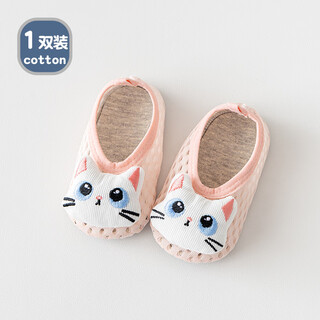 Cotton baby floor socks and shoes summer cute cartoon head baby floor shoes large mesh breathable non-slip indoor toddler shoes dx128 pink cat 1 pair one size (s) suitable for feet length within 13.8cm