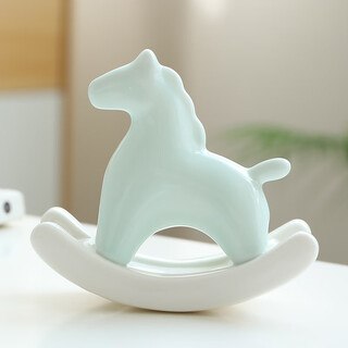 Hoi kong creative ceramic rocking horse interesting small ornaments new chinese style national trend small pink horse tea space tea room tea table decoration national style ceramic rocking horse cyan