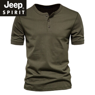 Jeep spirit american retro heavyweight short-sleeved bottoming shirt pure cotton short-sleeved henry shirt men's fitness tough guy military green t-shirt half-sleeve p802 military green 3xl (190-200jin jin equals 0.5 kg)