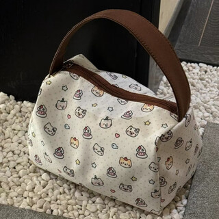 Cute cartoon cady cat portable cosmetic bag large capacity storage bag washing bag three-dimensional handbag women's clutch brown belt dot cat portable cosmetic bag