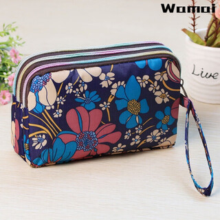 Orange central large cell phone bag fabric printed three-zip long coin purse can hold 6-inch hand-group grocery bag keys violet violet a long