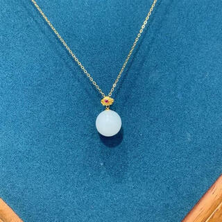 Iosn mutton fat jade pendant hetian jade white jade single bead 18k gold inlaid with 12m round beads necklace small and simple women's clavicle pendant
