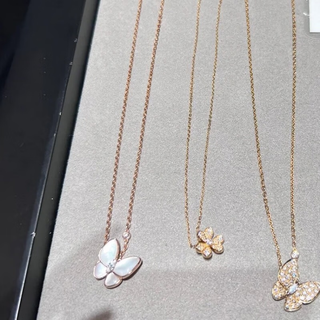 Oeinoein counter 18k gold rose gold pearl white mother-of-pearl butterfly necklace women's full diamond pendant au750 clavicle chain 18k/rose gold/white mother-of-pearl
