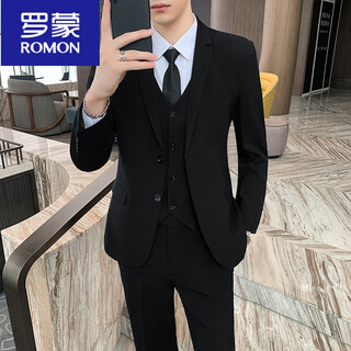 Romon suit men's korean style casual business formal jacket slim fit groomsman groom wedding dress no-iron suit two-button black single-piece suit jacket xs (70~85jin jin is equal to 0.5kg)
