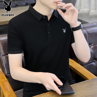 Playboy (playboy) short-sleeved t-shirt men's polo shirt summer high-end ice silk half-sleeved tops high-end men's clothing black 2xl