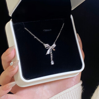 Xinshe 999 sterling silver bow necklace for women, light luxury pure silver bestie commemorating valentine's day birthday gift for girlfriend princess knot necklace + butterfly gift box