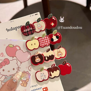 Plum pie cute cartoon apple hairpin autumn and winter girl heart duckbill clip broken hair bangs clip side clip hairpin hair accessories sn value 4-piece set (1 each)