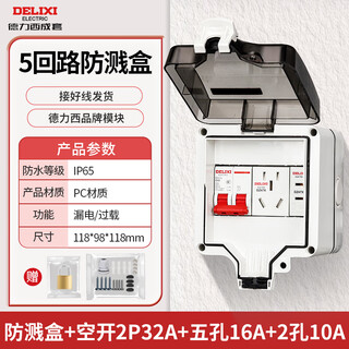 德力西电气 DELIXI ELECTRIC德力西成套户外防溅盒新能源充电桩空开漏保防水配电箱 5回路+空开2P32A+五孔16A+2孔10A