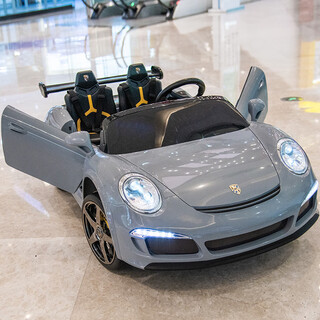 Cool sun genuine porsche children's electric car toy car can seat four-wheel remote control kids baby baby two-seater car upgraded gray + soft wheels + two seats + remote control