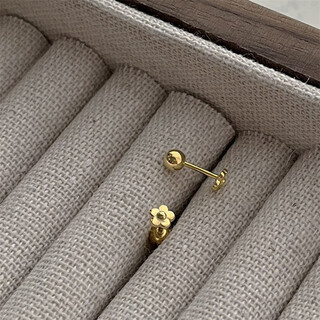 Jun nianyu old phoenix 999 gold pure gold small gold flower earrings for women twist screws to rear ear holes without picking flowers unique earrings mini small gold flower earrings 2 pairs old phoenix jin laofeng