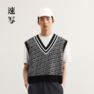 Sketch men's 2025 spring new loose pattern jacquard knitted vest v-neck h-shaped retro casual 9p2311690 001 black s