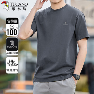 Woodpecker (tucano) short-sleeved t-shirt men's summer pure cotton round neck comfortable versatile bottoming shirt business casual top men's iron gray xl