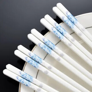 胖东来同款景德镇陶瓷筷子防滑防霉筷易清洗家用环康陶瓷耐高温 青花荷韵 10双