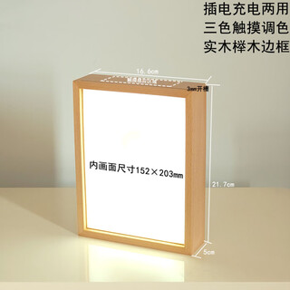 DIY榉木实木三色发光充电触摸照片书法相框灯光画小夜灯摆件定制 榉木8寸 木制 DIY配2张透明板