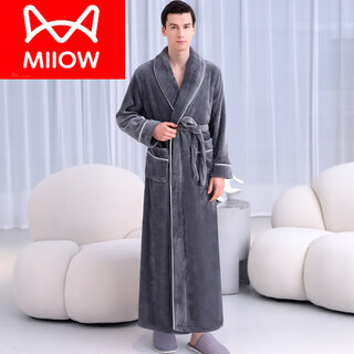 Miiow pajamas men's nightgown long autumn and winter coral velvet thickened flannel bathrobe men's plus size bathrobe 2001 athens gray male m suitable for 165cm 120jin jin equals 0.5 kg